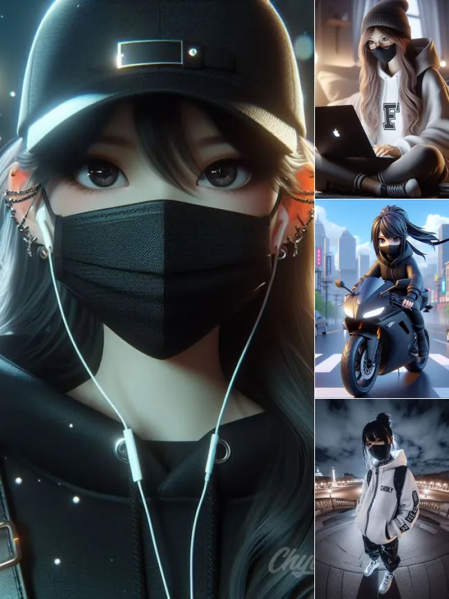Hình ảnh anime nữ đeo khẩu trang đen ngầu